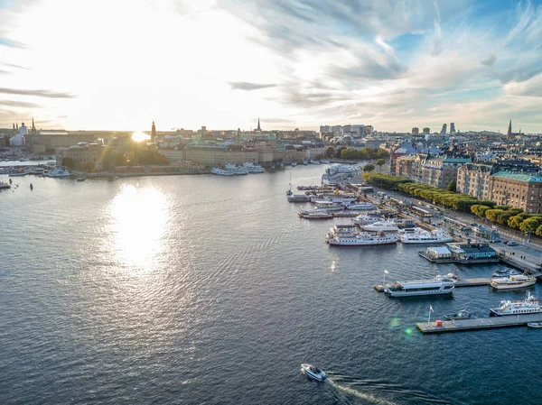 Suecia Estocolmo Vista Aérea Del Bulevar Strandvagen Distrito Ostermalm Soleado —  Fotos de Stock
