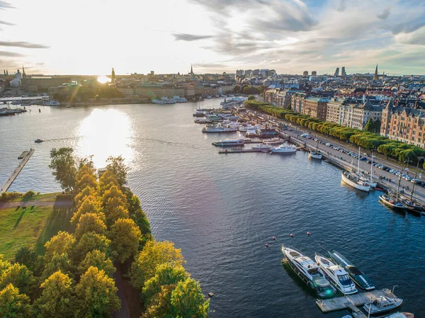 Sweden Stockholm Aerial View Strandvagen Boulevard Ostermalm District Sunny Day — Stock Photo, Image