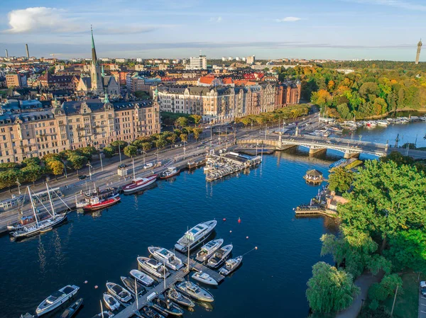 Švédsko Stockholm Aerial View Strandvagen Boulevard Ostermalm District Sunny Day — Stock fotografie