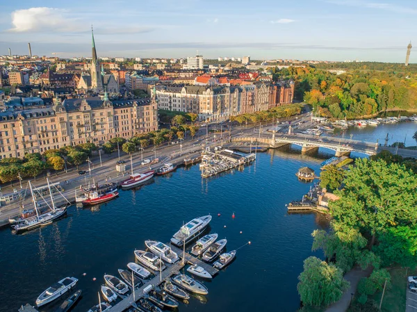 Suède Stockholm Vue Aérienne Boulevard Strandvagen Quartier Ostermalm Par Coucher — Photo
