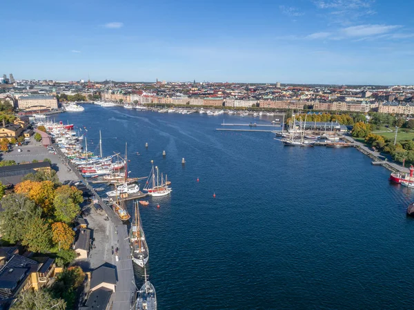 Beautiful Boats Aerial View Colorful Boats Stockholm Sweden Summer Seascape — Stock Photo, Image