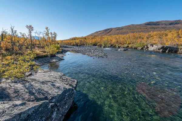 Autum Abisko Canyon River Abiskojakka National Park Norrbottens Norrbottens Lapponia — Foto Stock