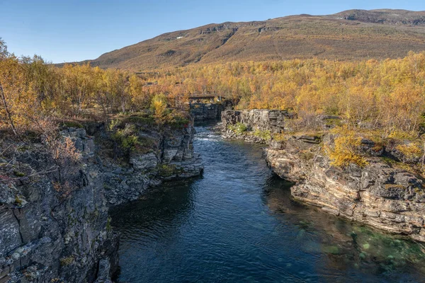Autum Abisko Canyon River Abiskojakka National Park Norrbottens Norrbottens Land — стоковое фото