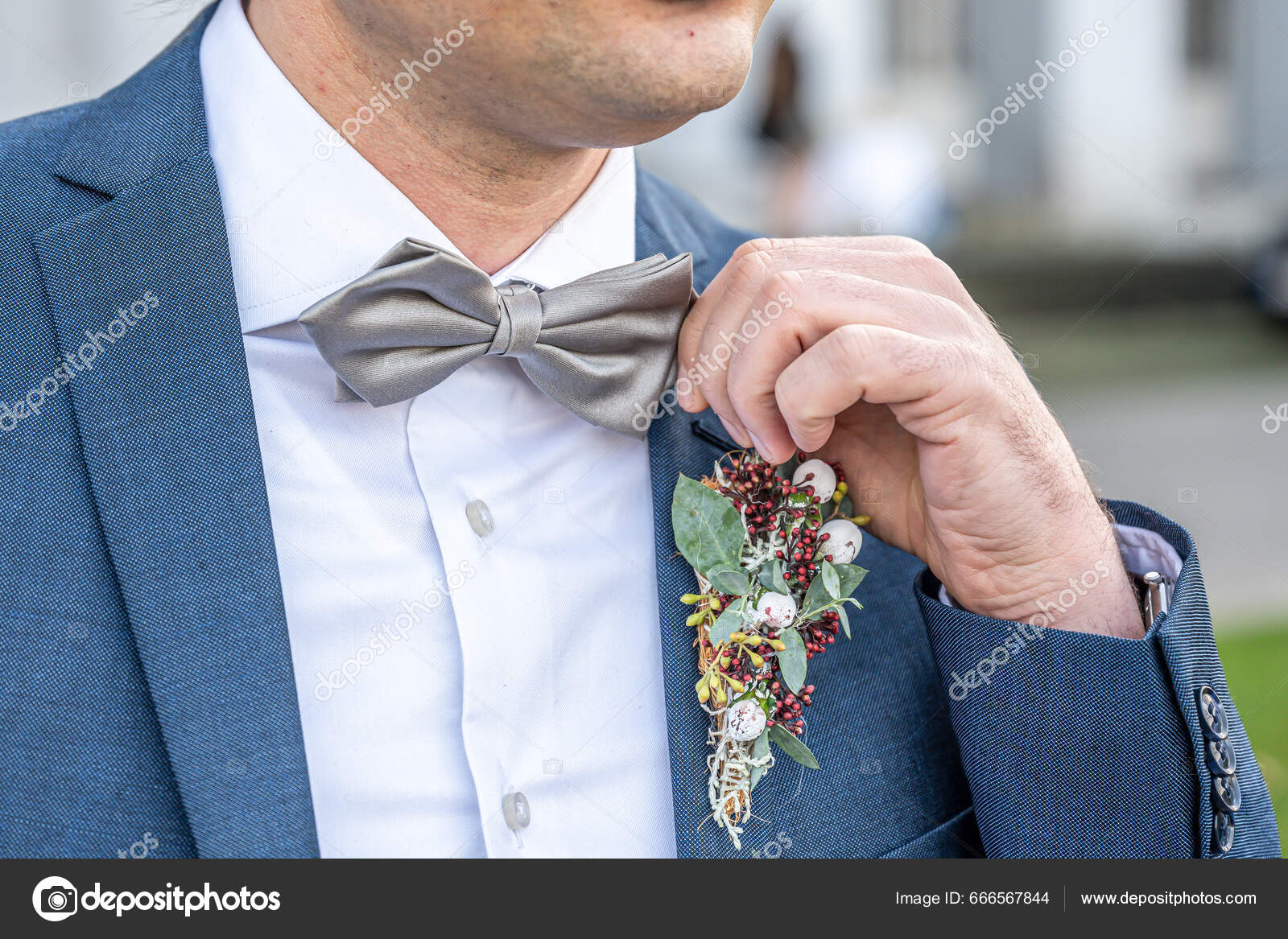 Boutonniere Flower Groom Wedding Outfit Coat Bow Tie Stock Photo by ©donogl  666567844