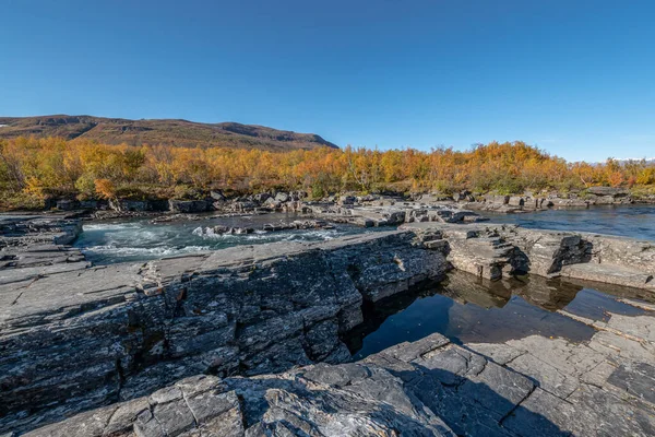 Autum Abisko Canyon River Abiskojakka National Park Norrbottens Norrbottens Lappland — Stockfoto