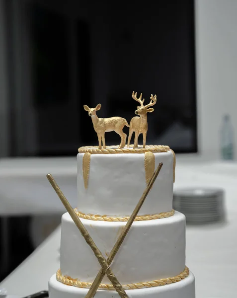 Rendeer Düğün Pastası Üstleri Sihirli Sopalarla Altın Elementlerle Harry Potter — Stok fotoğraf