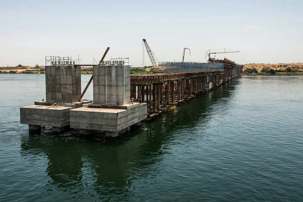 Výstavba Nového Nilu River Bridge Luxoru Směru Assuan Při Stavbě — Stock fotografie