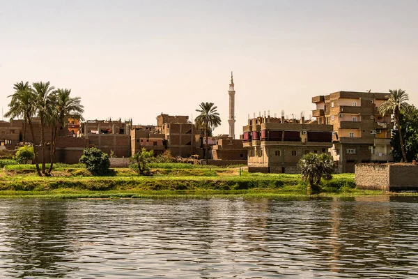 Vista Panoramica Delle Rive Fertili Del Nilo Vita Quotidiana Durante — Foto Stock