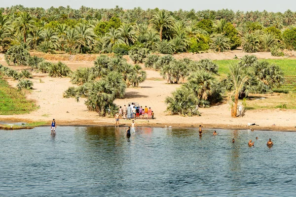 Nil Bereketli Kıyılarının Panoramik Görüntüsü Lüksör Mısır Istikameti Yakınlarındaki Nehir — Stok fotoğraf