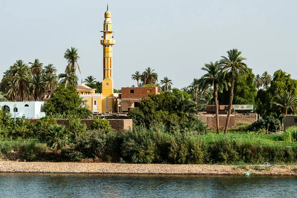 Panoramautsikt Över Bördiga Stränder Nilen Och Vardagen Floden Kryssning River — Stockfoto