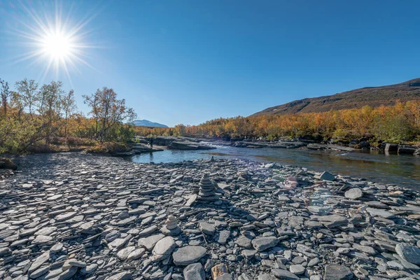 Autum Abisko Canyon River Abiskojakka National Park Norrbottens Norrbottens Lapponia — Foto Stock