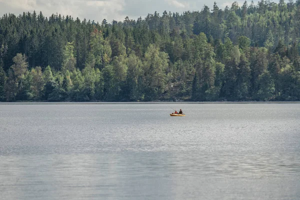 Couple Kayaking Boat Tour Lake Ragnerudssjoen Dalsland Sweden Beautiful Nature — Stock Photo, Image