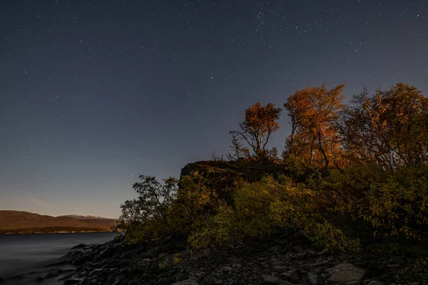 Panorama Del Cielo Con Estrellas Fenómeno Nightsky Laponia Scandinavia —  Fotos de Stock