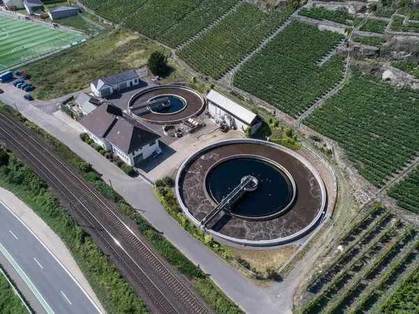 Aerial View Modern Industrial Sewage Treatment Plant Moselle River Germany — Stock Photo, Image