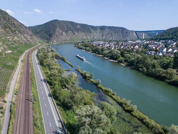 Hava Manzaralı Ünlü Alman Şarap Bölgesi Moselle Nehri Yatağı Guels — Stok fotoğraf