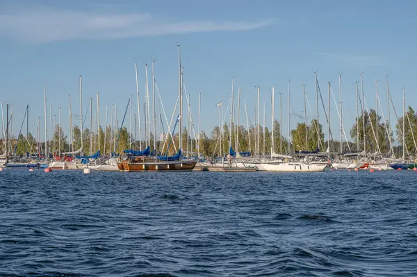 Stockholm City Sweden Island Djurgarden Canal Boat Club Harbor Yachts — Stock Photo, Image