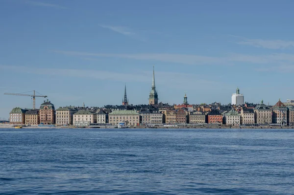 Panorama Del Verano Escénico Arquitectura Del Muelle Gamla Stan Estocolmo — Foto de Stock