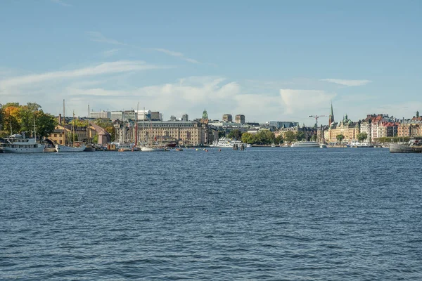 Panorama Del Verano Escénico Arquitectura Del Muelle Gamla Stan Estocolmo —  Fotos de Stock