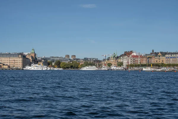 Panorama Del Verano Escénico Arquitectura Del Muelle Gamla Stan Estocolmo —  Fotos de Stock