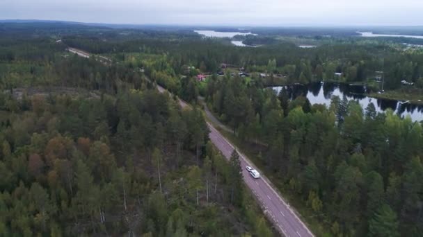 Caravan Camping Driving E45 Highway Road Wilderness Middle Sweden Towns — Vídeo de Stock