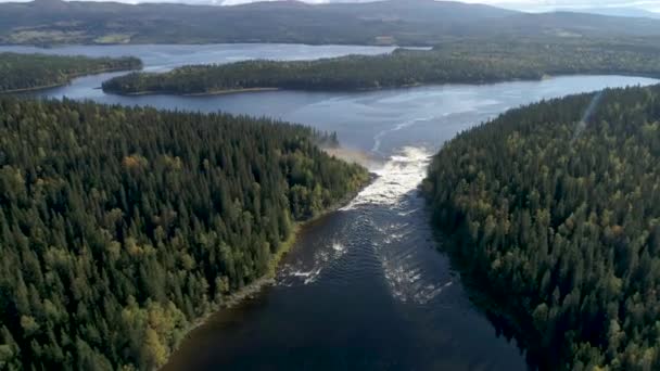 Zomer Uitzicht Beroemde Waterval Tannforsen Noord Zweden Met Regenbogen Mist — Stockvideo