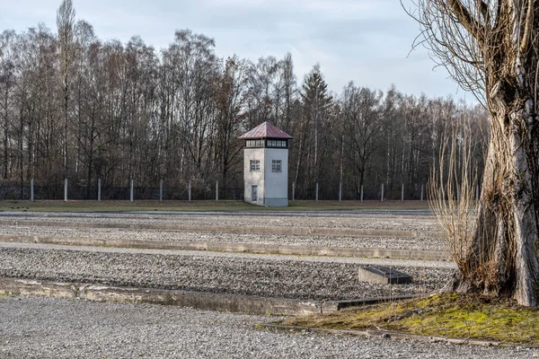 Antigua Segunda Guerra Mundial Watchtower Memorial Del Campo Concentración Dachau —  Fotos de Stock