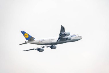 Frankfurt Germany 11.08.19 Lufthansa Boeing 747-830 - B748 departure at Fraport Airport D-ABYD. clipart