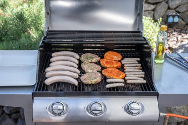 Barbekü Izgara Barbekü propan gazı ızgara. biftek sosisleri sosis et yemek