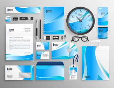 Logo şablonlu iş kırtasiyesi vektör megapack seti. Şirket kimlik markası gerçekçi tasarım