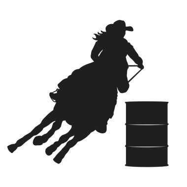 Barrel Racer with Female Horse and Rider Silhouette Image clipart