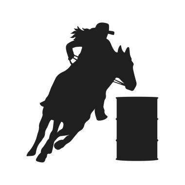 Barrel Racer with Female Horse and Rider Silhouette Image clipart