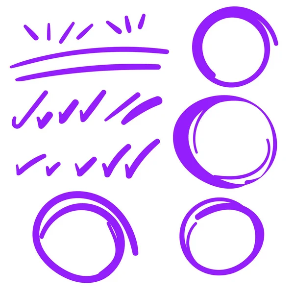 Фіолетові Свічки Swoosh Знаки Векторною Рукою Намальовані Highlighter Акцент Лінії — стоковий вектор