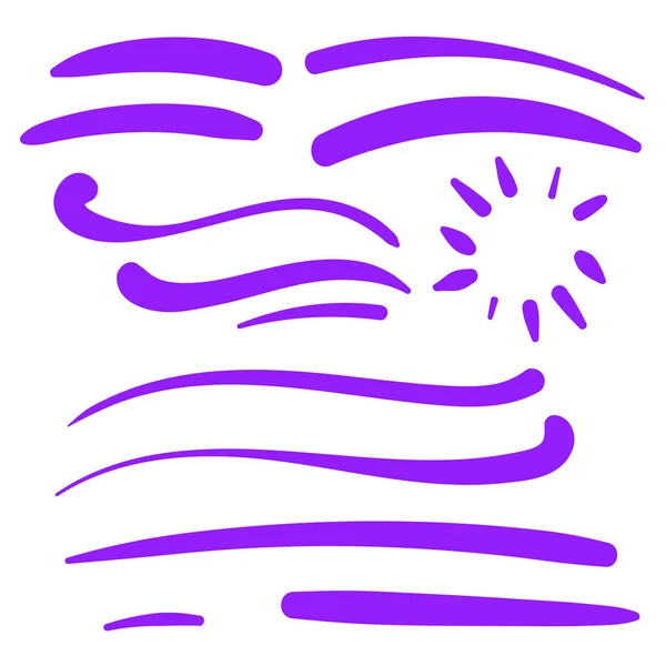 Purple Swirls Swoosh Tekens Met Vector Hand Getrokken Markeerstift Accent — Stockvector