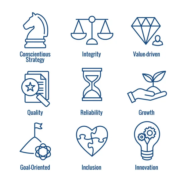 Business Corporate Ethics Showing Company Values Outline Icon Set — Stockový vektor