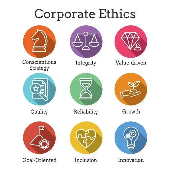 Бизнес Корпоративная Этика Показатели Стоимости Компании Набор Иконок — стоковый вектор