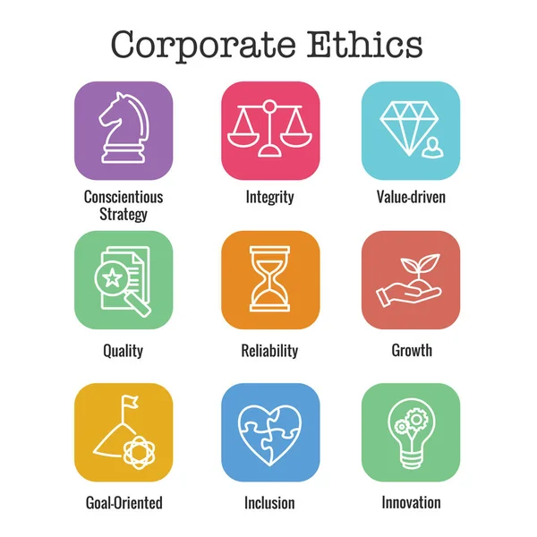 Üzleti Vállalati Etika Cégértékek Megjelenítése Körvonalazott Ikonkészlet — Stock Vector