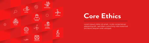 Core Ethics Web Header Banner Widmung Integrität Und Mission Kernwerte Stockillustration