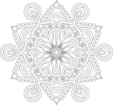 Renklendirme, Meditasyon ve Dekoratif Sanat İçin Karmaşık Siyah ve Beyaz Mandala Vektörü