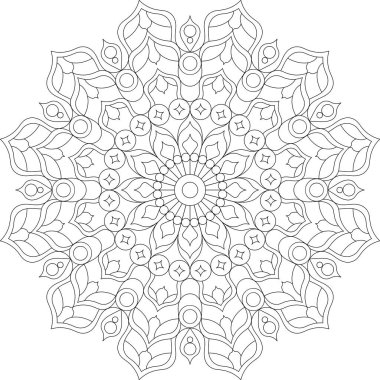 Dengeli bir yapısı olan geometrik mandala deseni, farkındalık sanatı için mükemmel, kutsal geometri tasarımları, dövme kalıpları, ve zarif arka planlar..