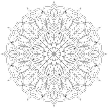 Sanatsal hassasiyetle büyüleyici mandala vektörü, terapi kitapları, duvar dekorasyonu, dövme şablonları ve dekoratif aksanlar için tasarlandı..