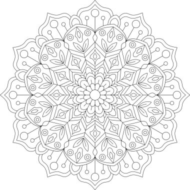 Karmaşık tasarımı olan geleneksel simetrik bir mandala, meditasyon, yoga, ev dekorasyonu, dövmeler ve farkındalık sanatı için mükemmel. Ruhani ve kültürel projeler için estetik vektör