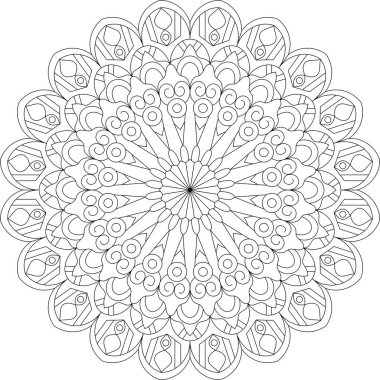Yapısal geometrik mandala vektör çizimi yayılan çizgiler ve şekiller. Modern grafik tasarımı ve hassas renklendirme faaliyetleri için ideal
