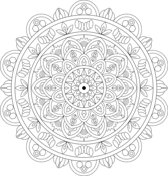 Detaylı siyah-beyaz mandala vektör sanatı geometrik ve çiçekli elementler, renk ve ruhani tasarımlar için mükemmel