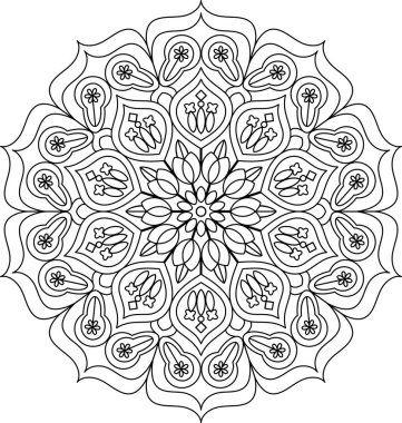 Karmaşık çiçekli ve geometrik desenli detaylı vektör mandala çizgisi sanatı. Yetişkin renkleri, meditasyonu ve stres atımı için mükemmel. Farkındalığı ve sanatsal ifadeyi destekleyen basılabilir, dijital sanat ve yaratıcı projeler için ideal.