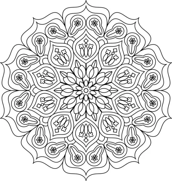 Karmaşık çiçekli ve geometrik desenli detaylı vektör mandala çizgisi sanatı. Yetişkin renkleri, meditasyonu ve stres atımı için mükemmel. Farkındalığı ve sanatsal ifadeyi destekleyen basılabilir, dijital sanat ve yaratıcı projeler için ideal.