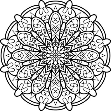 Detaylı mandala tasarımı, rahatlamayı, ruhani uygulamaları veya çeşitli sanatsal ve grafik uygulamalarda dekoratif bir unsur olarak geliştirmek için idealdir.