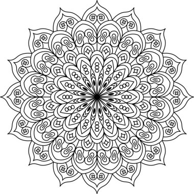 Detaylı simetrik dairesel bir illüstrasyon, sakin etkinlikler, ruhani temalar ve çeşitli dekoratif uygulamalar için idealdir. Bu zarif tasarım, dengeli bir estetik arayışı içinde olan arka plan, baskı ve yaratıcı projeler için uygundur..