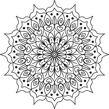 Dairesel mandala tasarımı rahatlama, yaratıcı projeler ve dikkatli aktiviteler için mükemmel. Bu çok yönlü desen renklendirme sayfaları, dekoratif sanatlar ve çeşitli uygulamalara ruhani bir tema eklemek için idealdir.
