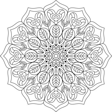 Renklendirme, sanatsal dekorasyon ve ruhsal meditasyon için tasarlanmış simetrik geometrik mandala ana hatları. Bu çok yönlü tasarım unsuru çeşitli yaratıcı projeler için mükemmeldir, rahatlatıcı ve rahatlatıcı bir deneyim sunar.. 
