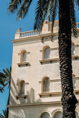 Açık Mavi Gök Altında Bir Palmiye Ağacıyla Tarihi Binanın Süslemeleri